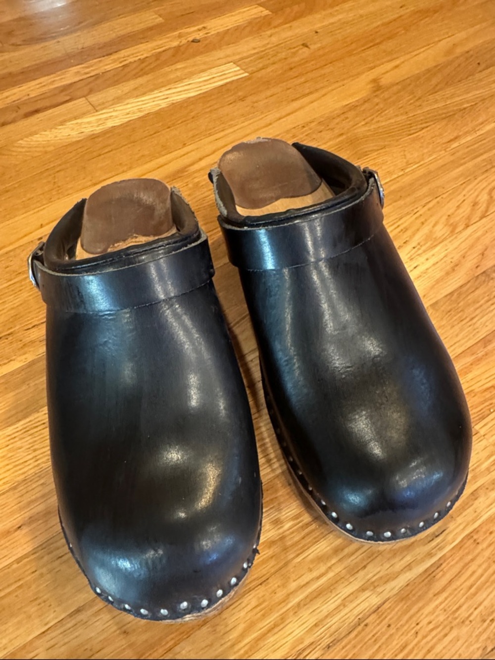 Black Leather Studded Clogs